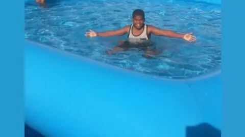 Blue 6 metre by 6 metre water activity