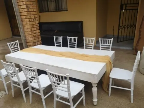 White children’s party table and chairs